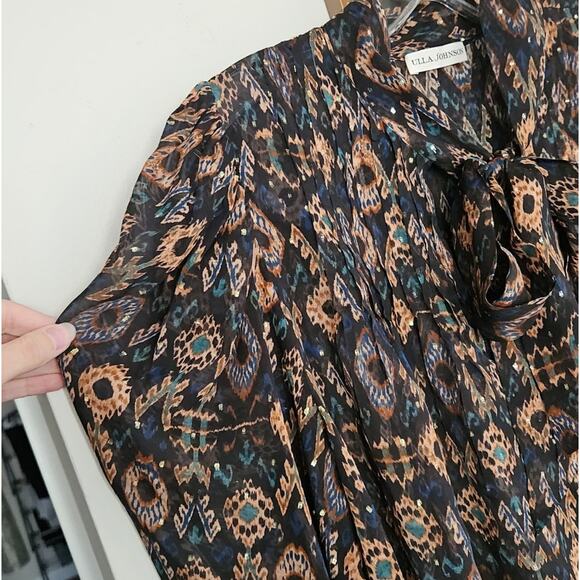 Ulla Johnson Black Onyx Metallic Ada Silk Blouse Size 8 - Picture 6 of 13